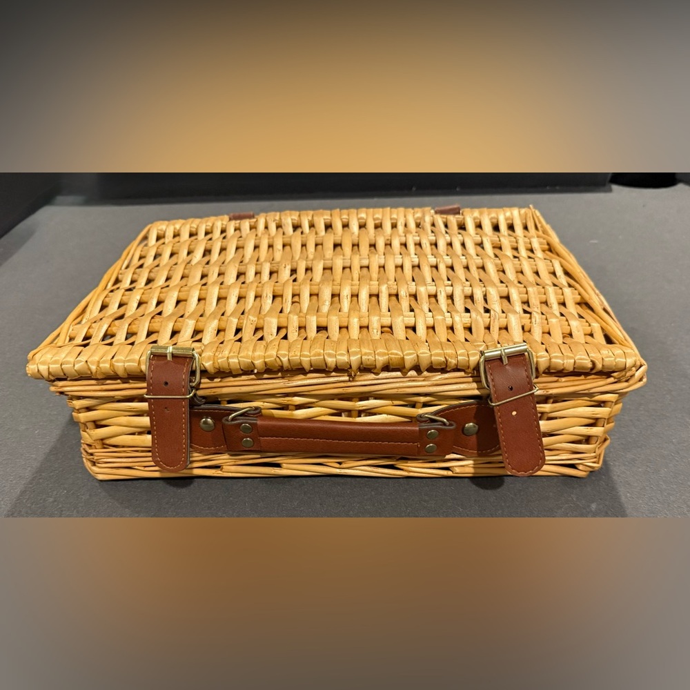 Wicker Picnic Basket with Leather Straps